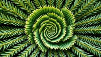 close up view of cycads' ancient looking leaves forming spirals of rigid green symmetry. photo
