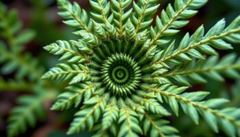 close up view of a fern leaf spiraling outward in fractal like beauty. photo