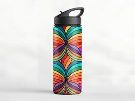 Colorful Geometric Patterned Water Bottle with Rainbow Design photo