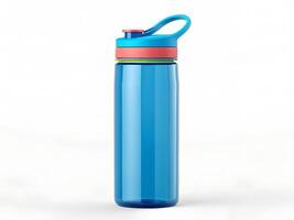 Blue Plastic Water Bottle with Colorful Lid and Handle photo
