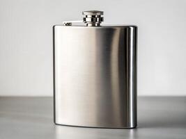 Silver Stainless Steel Flask on Grey Surface photo