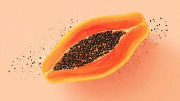 Stylized Papaya Cut in Diamond Shape Showcases Bright Orange Flesh and Abstract Black Seeds on a Soft Pastel Background photo