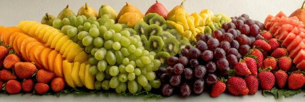 Natural Fruit Cluster Showcases Vibrant Colors and Harmonious Shapes Arranged Artfully on a Clean Surface for a Fresh and Appealing Presentation photo