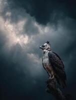 Harpy Eagle Surveying Its Domain Against a Dramatic Sky in the Late Evening Light photo