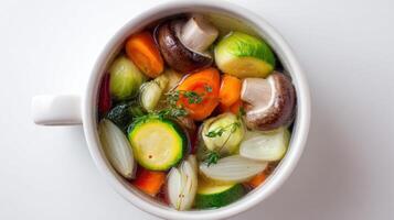 Mixed Vegetable Soup With Fresh Ingredients Showcased in a Clean Layout for a Healthy Meal Option photo