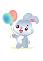 Cute and cheerful rabbit with balloon. Ideal for personalized items. png