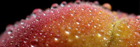 Close-up View of Peach Fuzz With Water Droplets Creating a Vibrant Texture and Rich Colors in a Natural Setting photo
