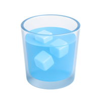 Glass of blue beverage with ice cubes for refreshment png