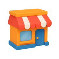 Small colorful shop building with awning and window png