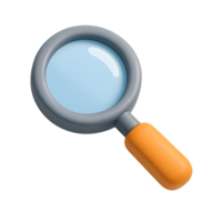 Magnifying glass with orange handle for search and investigation png