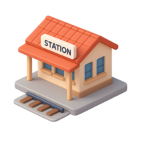 Train station building with tracks and sign png
