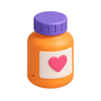 Bottle of supplement with heart symbol for health png
