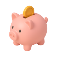 Pink piggy bank with coin on top for savings png