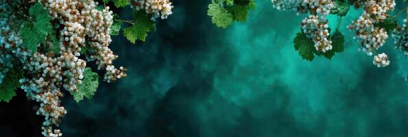 Floating Grapevine Creates a Luxury Organic Atmosphere With a Deep Green Blur Background Highlighting Natures Beauty and Elegance in the Scene photo