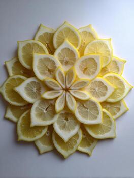 Lemon Wedges Arranged in a Beautiful Mandala Pattern With an Open Top Margin for an Eye-Catching Presentation photo