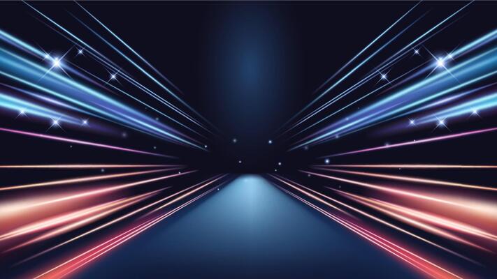 Abstract light with glowing blue and orange neon lines. Futuristic speed background.