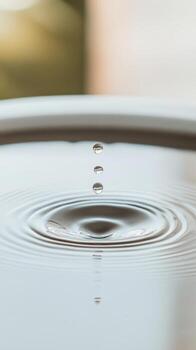 Mesmerizing Water Drop Creating Perfect Ripples on a Serene Liquid Surface. Capturing the Purity and Dynamic Motion of Nature's Fluid Element. photo
