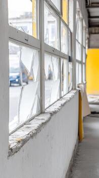Shattered Panes A Glimpse Through Broken Windows of an Abandoned Urban Structure, Revealing the Raw Beauty of Decay and Neglect. photo