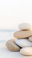 Perfectly Stacked Zen Stones A Symbol of Balance, Serenity, and Inner Peace in Natural Light, Ideal for Meditation and Wellness Concepts photo