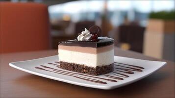 a piece of cake on a plate, food image photo