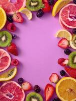 Colorful Fruit Border Frame Perfect for Social Media Posts Celebrating Fresh Flavors and Vibrant Presentations photo