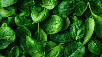 Fresh Spinach Leaves Scattered Elegantly on a Wooden Surface, Creating a Vibrant Green Background With Untouched Areas Remaining photo