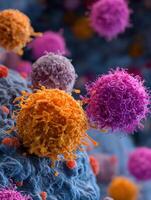 Immune Cells Actively Engage in Battle Against Viruses in a Microscopic Environment During an Immune Response photo