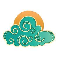 Japanese and Chinese Creative Blue Cloud With Hand Drawn Swirls and Wavy Outlines. Sky with blue clouds and sun. Abstract cloud icon in oriental style. vector