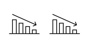 Decline bar chart with downward trend arrow outline icon. Decrease, loss, and financial drop symbol vector