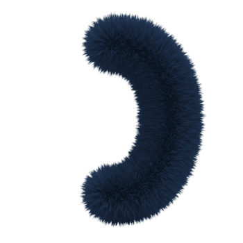 Isolated fluffy crescent shape object in a deep shade of blue against a plain backdrop space on transparent background png