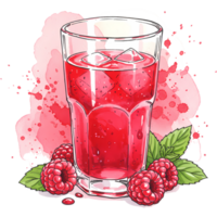 Vibrant Raspberry Drink with Ice and Mint on Transparent Background png
