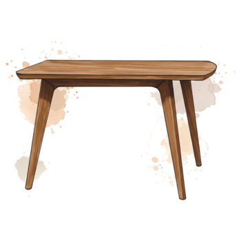 un de madera mesa con cuatro piernas y un rectangular parte superior en un transparente espacio con ligero colores alrededor eso en transparente antecedentes png