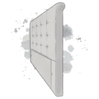 A side view of an upholstered headboard with tufted buttons against a neutral abstract design on transparent background png