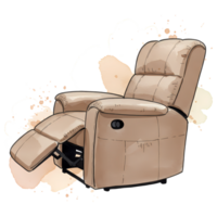 A recliner chair with the footrest extended in a cartoon style against a neutral tone splatter art on transparent background png