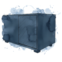 A cabinet with sliding doors in a watercolor style with a decorative border on a transparent area on transparent background png