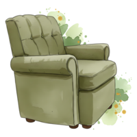A single seat recliner in a light green color with a watercolor effect isolated on a transparent area on transparent background png