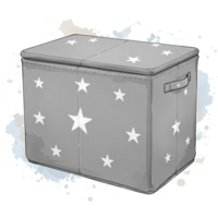 A gray toy box with white stars offers a cheerful storage solution, ideal for children's rooms and organizing toys or accessories, transparent background png