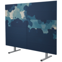 Modern display panel showcasing abstract paint splatter design in shades of blue, making it a striking visual backdrop for presentations or advertising, transparent background png