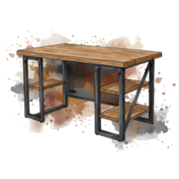 un atractivo escritorio ilustración regalos un estudiar o trabajo espacio solución con madera y metal terminar en un transparente antecedentes. png