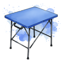 A cute blue portable folding table on transparent background, perfect for picnics, camping or small spaces offers convenience and style. png