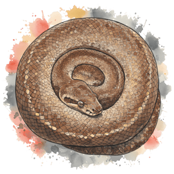 uma cativante aguarela ilustração do uma enrolado Pitão, exibindo Está intrincado balanças e hipnotizante circular Formato em uma Preto pano de fundo, transparente fundo png