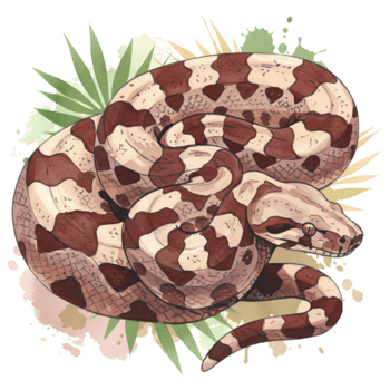 impressionante Pitão ilustração mostrando uma enrolado serpente com Castanho e bronzeado marcações em meio a verdejante folhagem em uma transparente fundo. png