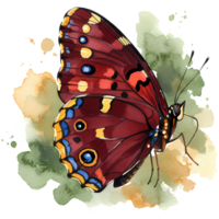 Vivid watercolor butterfly artwork showcases intricate wing patterns on a transparent background, perfect for creative designs and spring themes. png
