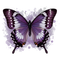 A beautiful purple butterfly with white spots spreads its watercolor-like wings against a dark backdrop, creating a vibrant contrast, transparent background png