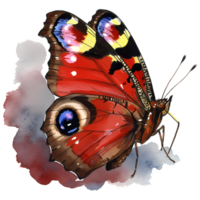 Gorgeous butterfly with detailed red wings shown in a delicate watercolor illustration, perfect for spring designs. png