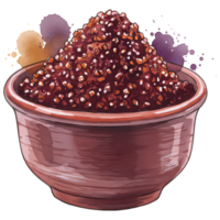 A delightful bowl holds vibrant red and white grains, creating an artistic, watercolor-style food illustration on a transparent background. png