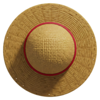 Textured straw sunhat features a red accent band, perfect for summer designs, outdoor adventures, and adding a rustic touch to your projects, transparent background png
