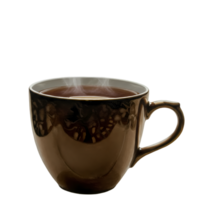 Steaming hot beverage in a dark brown mug on a sleek transparent background, creating a moody and inviting drink presentation. png