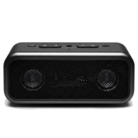 Sleek black portable bluetooth speaker ready to stream music from your phone, tablet, or laptop delivering rich audio, transparent background png