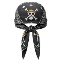 A black bandana presents a skull and crossbones motif, perfect for pirate themes, costumes, or themed events, adding a unique touch, transparent background png
